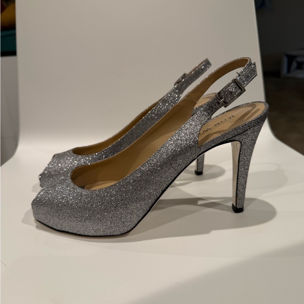Ron White Glitter Peep Toe Sling Backs Size 39